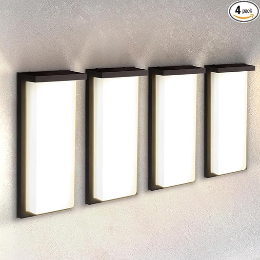 ASD LED 14" Outdoor Wall Light, Front Door House Sconce | 3CCT, Dimmable, Waterproof, ETL Listed | 20W 1900LM 3000-5000K 120V | Exterior Patio Lighting Fixture, Flush Mount Porch Lamp | Black, 4 Pack