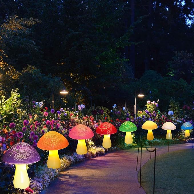 8-Pack Cracked Mushrooms for Garden Decor, Solar Mushroom Lights Outdoor, Super Cute Whimsical Garden Art for Yard Decor Gnome Flowerbed Housewarming Decor(Multicolored)