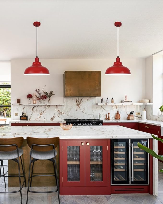 Red Farmhouse Pendant Lights, Modern Pendant Light, 11.4in Pendant Lights Kitchen Island, Adjustable Height, 2 Light Industrial Pendant Light Fixtures for Dining Room,Bedroom, Hallway