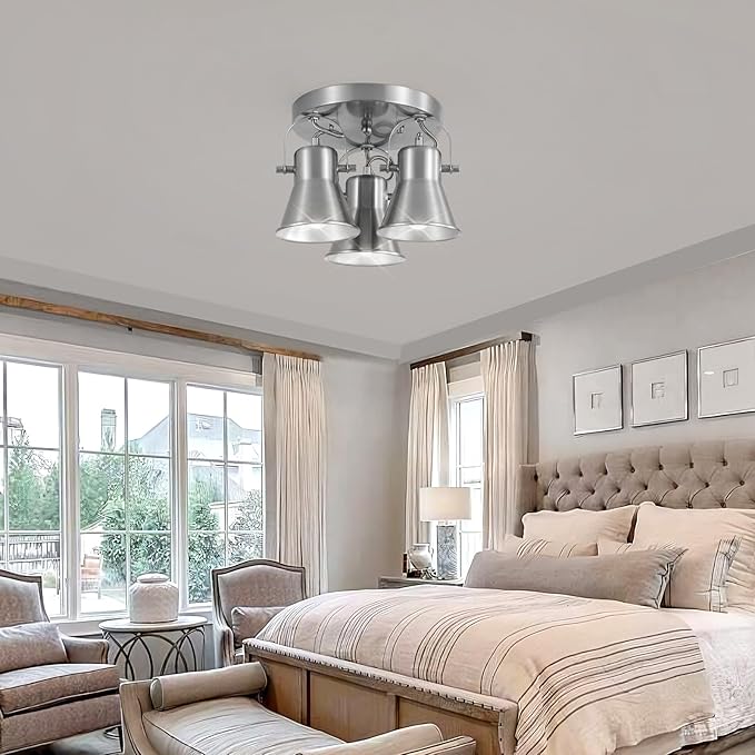 SEEBLEN 3-Light Industrial Track Lighting, Adjustable Round Kitchen Ceiling Light, Morden Nickel Flush Mount Directional Light for Kitchen, Hallway, Dining Room, Bathroom, Coffee Bar