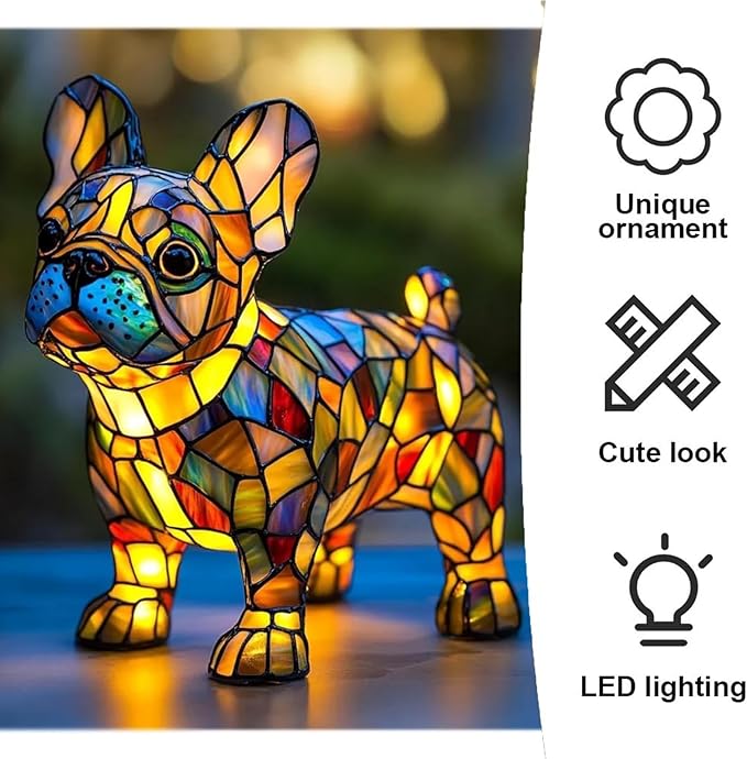 Neioaas French Bulldog Lamps - Retro Dogs Stained Resin Tabletop Night Light, Dog Series Art Night Light, 3D Cute Pet Dogs Themed Lamp LED Table Lamps, Fun Gift for Dog Lovers