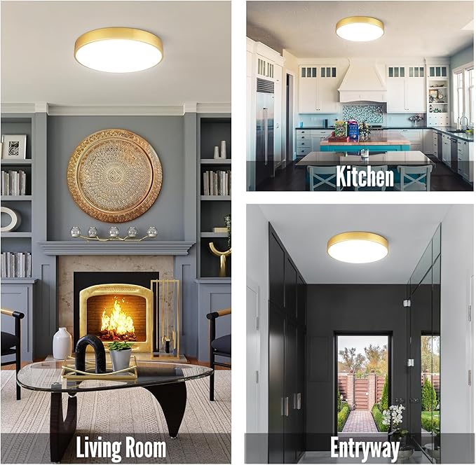 Gold LED Ceiling Light Fixture Flush Mount 15 inch 36W, Dimmable Light Fixtures Ceiling Mount LED, Modern Kitchen Lighting Fixtures for Bedroom, Bathroom, Living Room