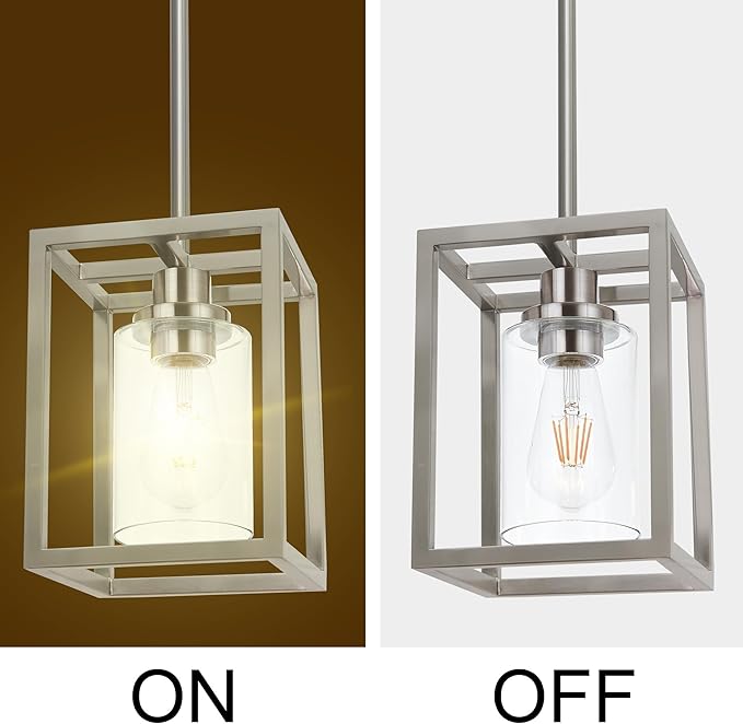MELUCEE 3-Light Dining Table Light Sloped Ceiling Light Fixture with Clear Glass Shade, Brushed Nickel Pendant Lights Kitchen Island Adjustable Hanging Ceiling Lamp for Hallway Bathroom, 3 Pack