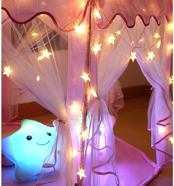 Warm White 50 Led Star Fairy Lights with Remote Control, Battery Powered Five-Pointed Star String Lights