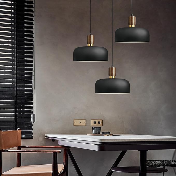 Modern Black Pendant Light Over Kitchen Island,Industrial Pendant Lighting,Adjustable Wood Ceiling Hanging Light Fixture for Dining Room,Living Room,Bedroom,Hallway,Sink,Bar