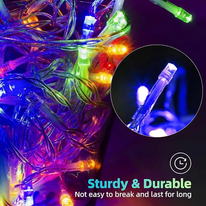 Sherno 1Pcs LED Solar String Lights, 8 Modes Icicle Curtain Lights, Outdoor Fairy Lights for Christmas, Garden, Party Decoration (Multicolor, 137.8inch 96LEDs)