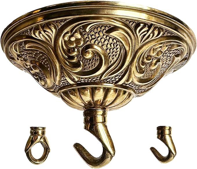 5.51 Inches Diameter Heavy Duty Brass Light Canopy Kit with Hooks, Antique Chandelier Replacement Parts with Mounting Hardware, Replacement Ceiling Light Cover Plate (Brass, B-01)