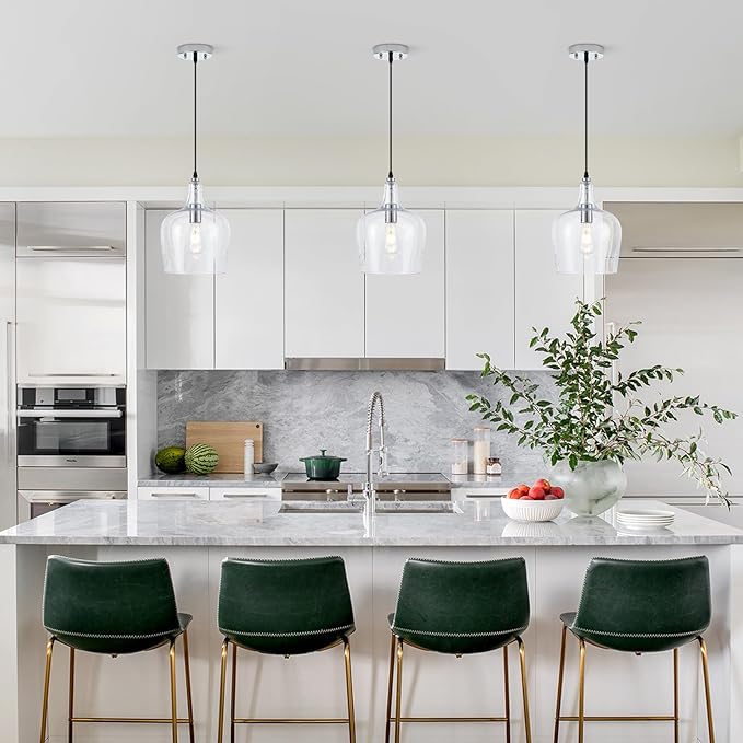 9.25”Chrome Hammered Glass Pendant Light Modern 1 Light Single Dome Pendent Lighting Fixtures for Kitchen Island Dining Room Hallway, UL Listed