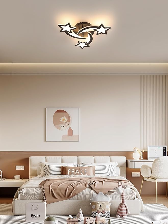 Goeco Kidsroom Ceiling Light, 3 Light Mode Black Acrylic Close to Ceiling Light Fixtures, Stars Creative Cartoon Flush Mount Ceiling Lamp Fixture for Kids Room, Bedroom, Living Room