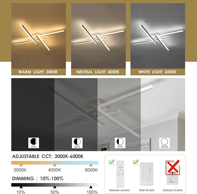 White Modern Led Chandelier 4-Lights Semi-Flush Mount Ceiling Lighting Fixture 35.4” Dimmable Remote Control Ceiling Light for Living Room Bedroom Kitchen Foyer