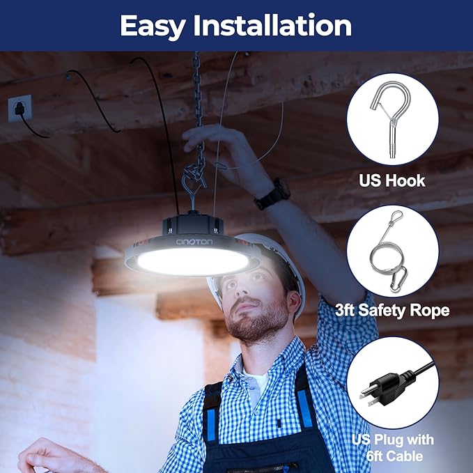 CINOTON 210W UFO LED High Bay Light, Aluminum LED Shop Lights with 31500LM, 5000K Commercial Bay Lighting for Warehouse Garage Workshop Factory, 6' Cable & Safety Rope, ETL Listed 1 Pack