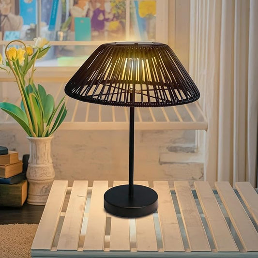 Solar Table Lamp Outdoor Solar Table Lamps Rattan Waterproof LED Lights Outdoor Lamps for Patio Garden Yard Bedroom Living Room Tabletop Outside