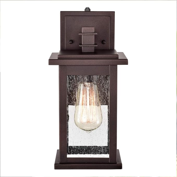 MICSIU 12.25" Dusk to Dawn Outdoor Wall Light, 100W Max Anti-Rust Bronze Exterior Sconce, Seedy Glass 12-Inch Vintage Farm Look Porch Light for Front Door, Garage, Patio