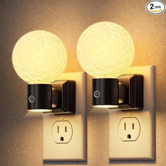 DORESshop Moon Night Light, Night Lights Plug into Wall, Dusk-to-Dawn Sensor, 3D Design 3000K Soft White, Dimmable Nightlights Indoor for Bathroom, Bedroom, Hallway, Stairs, 2 Packs