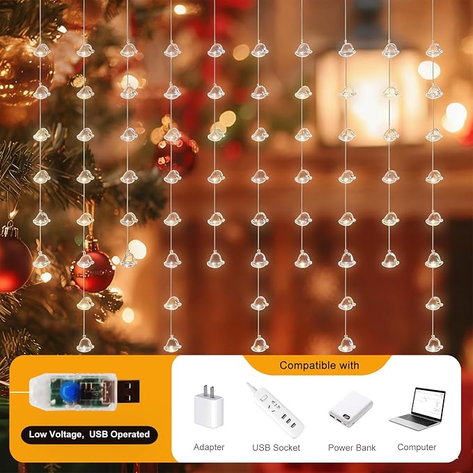Santa Hats Curtain Lights, Warm White Window Lights 70 Hanging Light with Remote Fairy Led Twinkle String Lights Home Bedroom Wall Ceiling Décor for Christmas, Wedding, Party, Birthday
