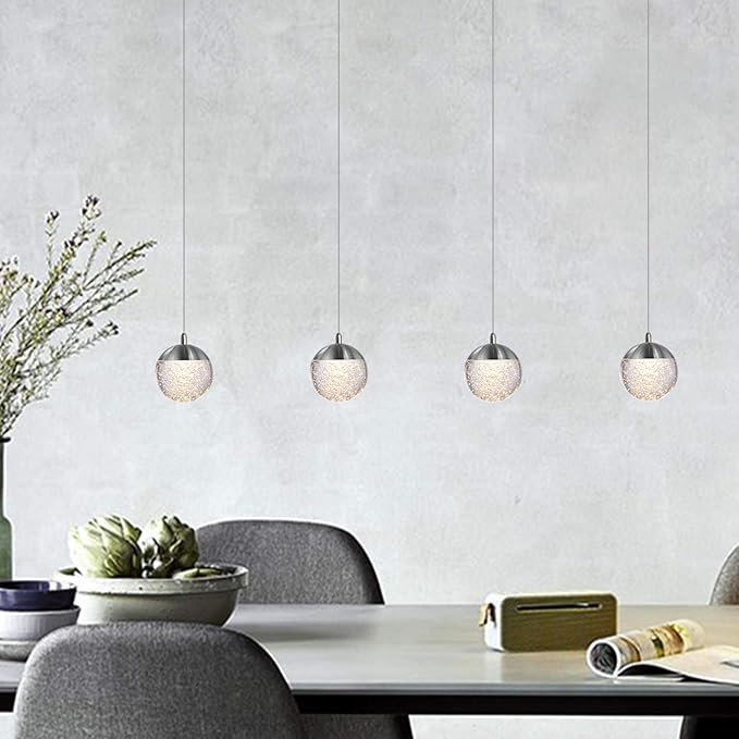 contec development Galaxy 4 Mini Pendant Crystall Ball Lighting Nickel - LED Hanging Light Fixture: Kitchen Island, Bar, Foyer - Cluster Pendants - Dimmable, Adjustable Wire, Lamp Bulb Included