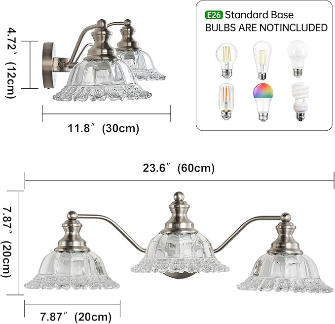 XIEDUN Brushed Nickel Bathroom Vanity Light Fixture 3 Light Vanity Lights for Bathroom Vanity Light Fixtures