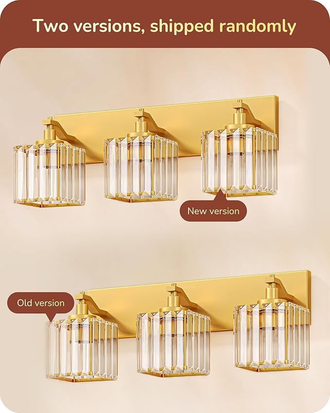 EDISHINE Bathroom Vanity Light, 20.47-Inch Modern Bathroom Lighting Fixtures, 3-Light Crystal Vanity Lights Over Mirror, Gold Bath Wall Sconce Lamp for Powder Room, Makeup, E26 Base