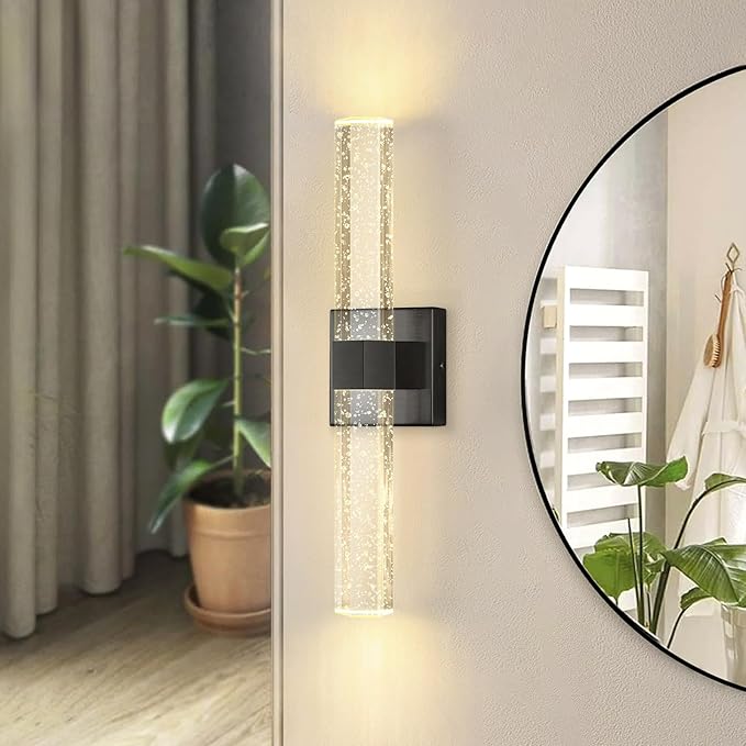 Black LED Wall Sconce Lights Warm Light Modern Crystal Wall Lights Vanity Lighting Fixtures Sconces for Bathroom Living Room Bedroom Dining Room Hallway