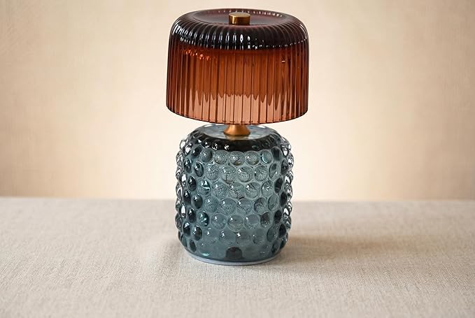 Battery Operated Table Lamp with Timer, Cordless Glass LED Night Light, Decorative Small Lamp for Bedroom Nightstand Living Room Entryway Stairway