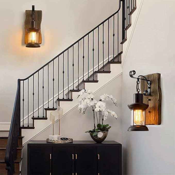 Vintage Industrial Wall Sconce, Rustic Light Fixtures Wood Metal Farmhouse Indoor Black Wall Sconce Fixture for Dining Room, Hallway, Hotel, bar, Porch Corridor Decorate