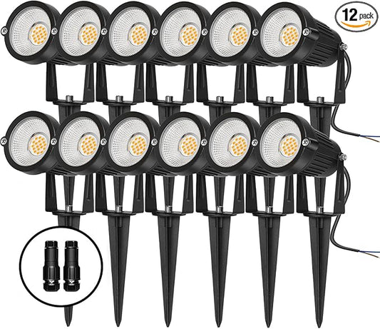 REEGOLD Low Voltage Landscape Lights Outdoor: 7W 700LM LED Landscape Lighting with Connectors for Tree Garden Yard Pathway | 12V 24V Warm White 2700K Spotlights | IP65 Waterproof | 12 Pack