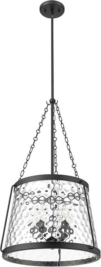 ML Lighting | Adabella Collection | 20405-MB | 5 Light Pendant in Matte Black Finish with Clear Hammered Glass Shade | Perfect for Kitchens, Dining Rooms, Living Rooms, Entryways, Hallways