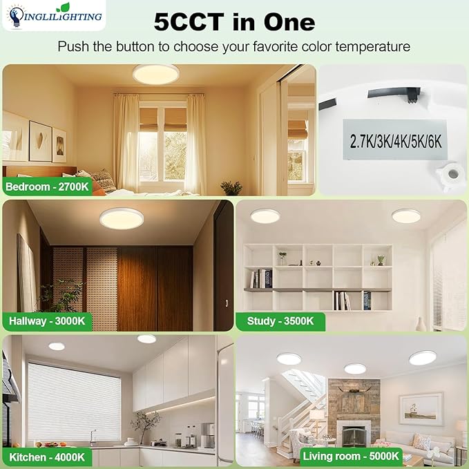LED Flush Mount Ceiling Light: 7 inch 1Pack Super Slim Dimmable & 5CCT (2700-6500K) Kitchen Lighting Fixtures Ceiling - 12W Silver Low Profile Ceiling Lamp for Bedroom Garage Hallway