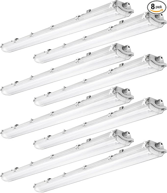 BRILLIHOOD 4Ft LED Vapor Tight Light Fixtures, 48W, 4200LM, 6500K Bright White, Clear Cover, IP65 Waterproof Vapor Proof Lights for Car Wash, Garage, Walk in Freezer, Indoor Outdoor Lighting, 8-Pack