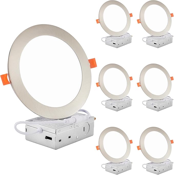 DLLT LED Recessed Ceiling Light: 6 Pack 6 Inch Brushed Nickel Recessed Lighting