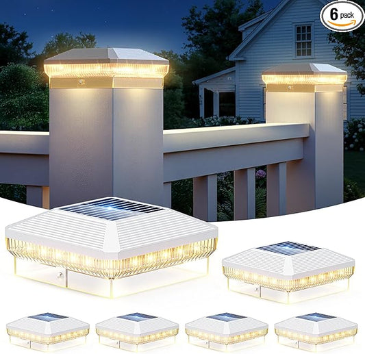 6 Pack 4x4 Solar Post Cap Lights Outdoor, 40 LEDs Fence Post Solar Lights Outdoor with 3 Modes, 30 Lumens Waterproof Deck Fence Post Lights Solar Powered for 4x4 3.5x3.5 Vinyl Wooden Posts