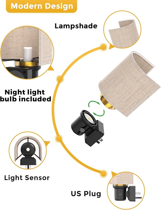 L LOHAS LED Bright Night Lights Plug into Wall, Plug in Night Light Dimmable, Daylight White, Decorative Nightlights Plug in Wall, Light Sensor, Linen Fabric Nightlight for Hallway Kitchen, 1 Pack