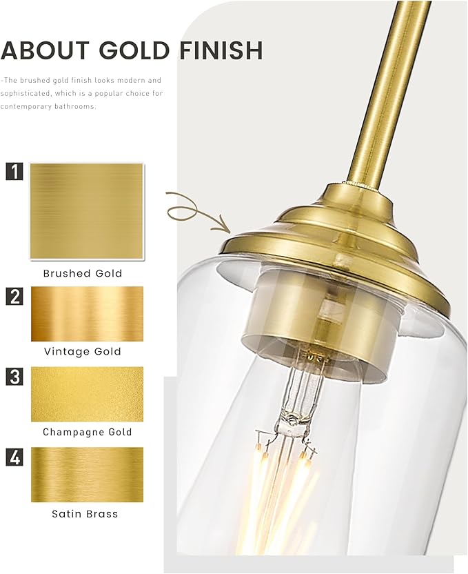 zeyu Gold Pendant Light, Mid Century Chandelier, 1-Light Hanging Fixture for Dinning Room Bedroom, Clear Glass Shade, Brushed Gold Finish, ZSL104MIL BG