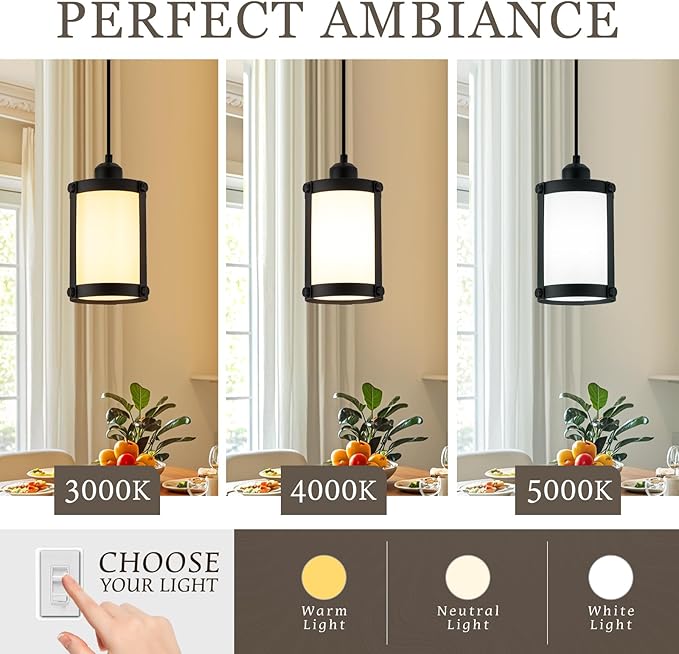Black Pendant Lights Kitchen Island, 1-Light Modern Mini Hanging Light Fixtures with Milk Glass, Farmhouse Kitchen Pendant Lighting Over Island for Sink Dining Room, OS-3014-1PBKW
