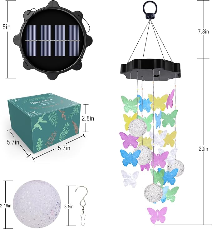 Zeiliuled Solar Decorative Lights Outdoor, Pastel Butterfly Shell Mobile | Solar Wind Chimes For Gifts for Mom Grandma Wife, LED Outside Decorative Mobile Lights for Garden Yard Patio Decorations