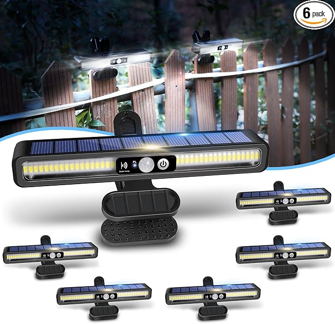 Clip On Solar Motion Lights Outdoor Waterproof, 6 Pack Motion Sensor Outdoor Lights with 36 LEDs, 6000K, Portable Solar Powered Security Light for Fence Garage Camping(Black)