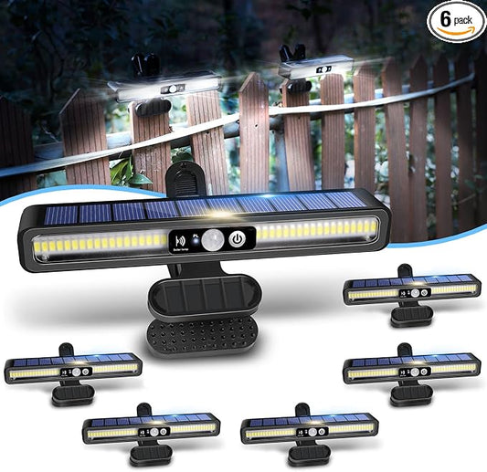 Clip On Solar Motion Lights Outdoor Waterproof, 6 Pack Motion Sensor Outdoor Lights with 36 LEDs, 6000K, Portable Solar Powered Security Light for Fence Garage Camping(Black)