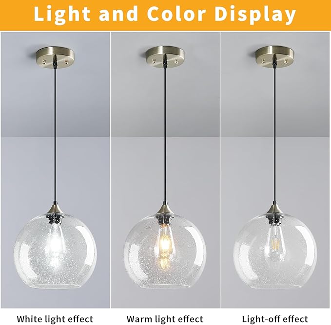 Modern 2-Pack Glass Globe Pendant Lights, Clear Modern Pendant Lighting for Kitchen Island, Clear Glass Hanging Lamps for Dining Room Living Room Bedroom, Large 9.85 Inch Fixture (Bulbs Not Included)