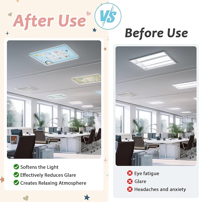 8 Pcs Fluorescent Light Covers for Classroom Ceiling Light 4 x 2 Feet Decorative Magnetic Lights Cover Filters Easy Install for School Office Home Hospitals Drop Ceiling Supplies (Boho Motivational)