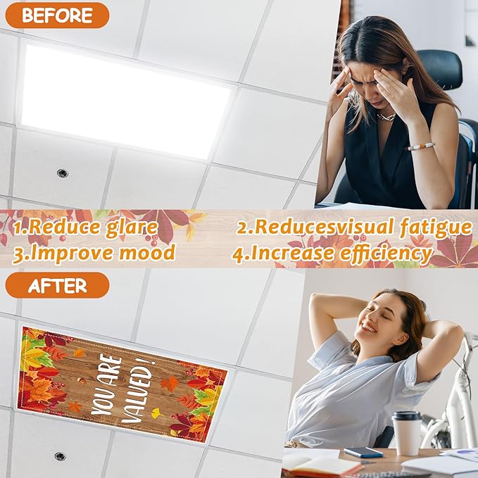 6 Pcs Fluorescent Light Covers with 60 Magnets Decorative for Classroom Ceiling Lights 4 x 2 Feet Magnetic Light Cover Filter Easy Install for Office Hospital Home Ceiling Supplies (Thanksgiving)