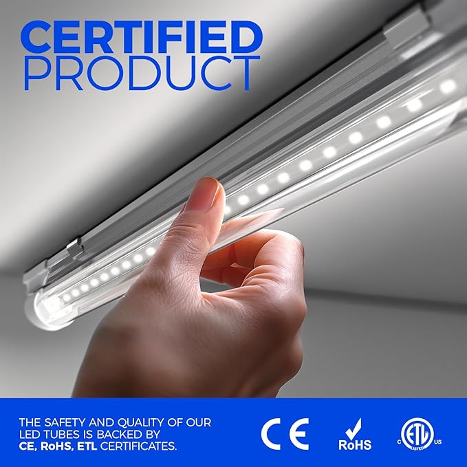 Barrina 8FT LED Shop Lights, 72W 10000LM 5000K, Daylight White, V Shape, Clear Cover, Hight Output, Linkable, T8 LED Tube Lights for Garage 8 Foot with Plug, 4 Packs
