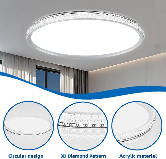 LED Ceiling Light 15-Inch Dimmable Flush Mount with 5CCT Adjustable Color Temperature (2700K-5000K), 35W 4000LM, Ceiling Light Fixture for Bedroom, Kitchen, Living Room, Office, and Hallway.