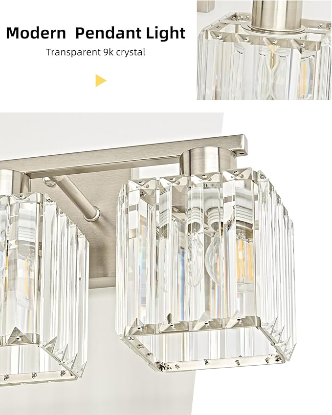 OKELI 3-Light Bathroom Light Fixtures, Modern Brushed Nickel Crystal Wall Light for Bathroom,Lighting Fixtures Over Mirror