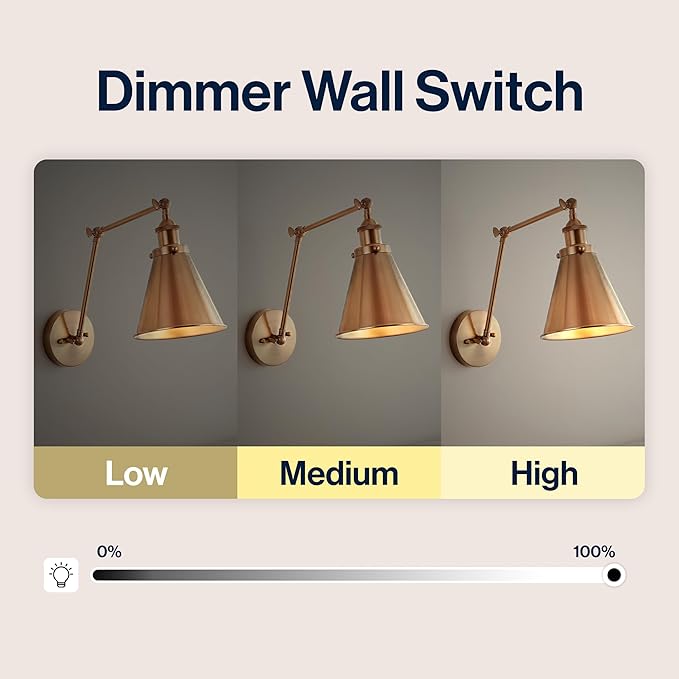 JONATHAN Y 7" Brass Gold Classic Industrial Metal Adjustable Arm LED Wall Sconce for Bedside Reading, Farmhouse Swing Arm Wall Lamp with Metal Shade, Hardwired (JYL7461A)