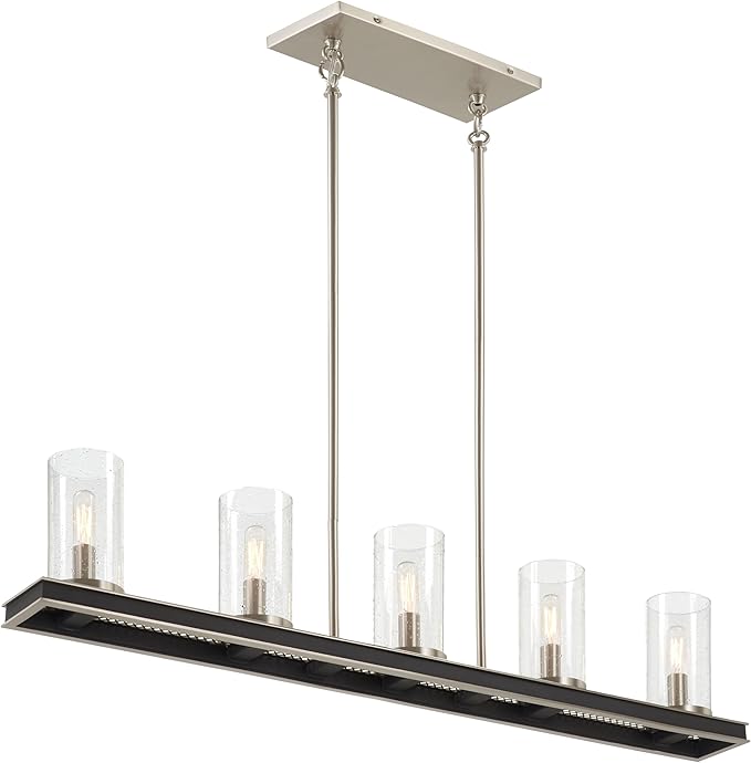 Minka Lavery 1055-691 Cole's Crossing Island Chandelier, 5-Light, 300 Total Watts, 40-in H x 7.5-in W, Coal Black with Brushed Nickel