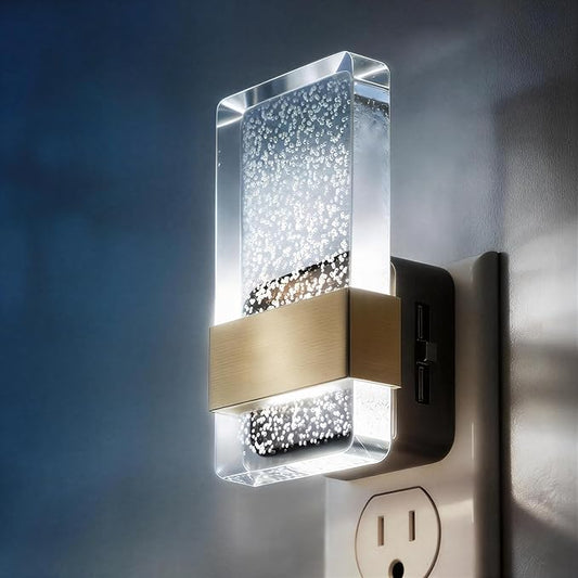 DORESshop LED Night Lights Plug into Wall, 0-100LM Dimmable Nightlight, Bubble Decorative Night Light, Dusk to Dawn Sensor, Wall Sconce-Style Design Nightlights for Bathroom, Hallway, 5000K