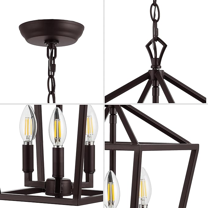 JONATHAN Y 10" Oil Rubbed Bronze 3-Light Pagoda LED Pendant Lantern, Classic Modern Farmhouse Chandelier for Kitchen Island, Dining Room, Entry, Foyer, Rustic Iron Frame JYL7601A