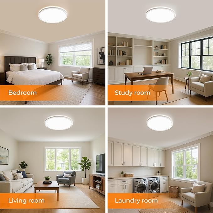 BLNAN LED Flush Mount Ceiling Light, 12 Inch 24W 3000K/4000K/5000K Hardwire Light Fixture, Ultra Thin Round White Lamp for Kitchen Porch Bedroom Hallway Stairwell Basement, Non-dimmable 2 Pack
