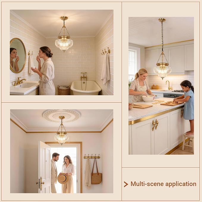 3-Light Brown Bronze Pendant Lights with 12In Floral Glass, Penant Lighting Fixtures with Adjustable Chain, Vintage Pendant Lights Kitchen Island, Hanging Light Fixtures for Dining Room, Entryway, E26