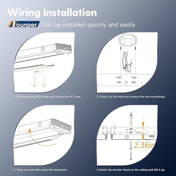 BBOUNDER 1 Pack 4FT LED Wraparound Light with 3CCT Selectable, 4000K/5000K/6500K, Super Bright 5500LM 50W 4 Foot LED Wrap Lighting Fixture, Flush Mount Office Ceiling Light for Kitchen Garage, White